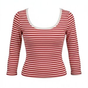 Women's Red and White Striped Long Sleeve Shirt